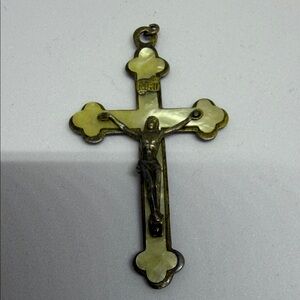 Vintage Crucifix Pendant with Mother of Pearl Inlay